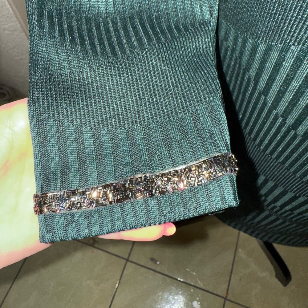 Foley’s Petite Emerald Green Sheath Dress Beaded Cuff Keyhole- 8P‎ - Picture 7 of 10